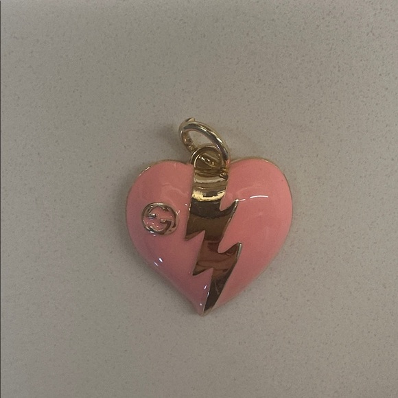 Upcycled Gucci Pink Heart Charm with Gold Lightning - Picture 1 of 3